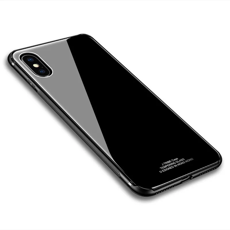 YueTuo роскошный стеклянный зеркальный чехол для iPhone 5 5S SE 6 s 6s 6plus 7 plus 7 plus 8 8plus силиконовый Твердый чехол на заднюю панель телефона etui - Цвет: black no logo