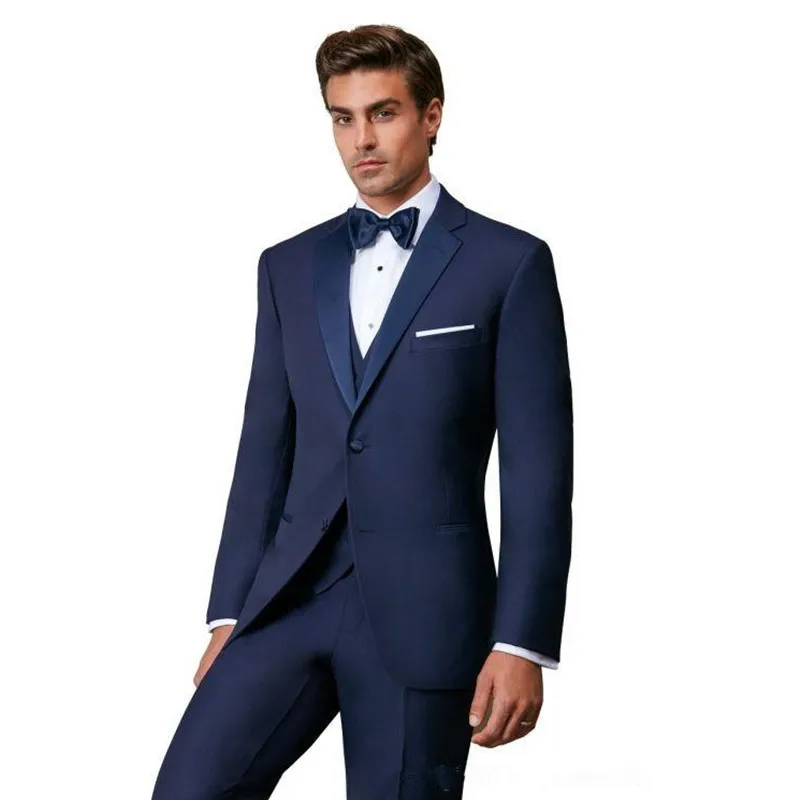 Latest Coat Pant Designs Fashion Dark Blue Groom Tuxedo Suit Men Wedding Prom Best Man Terno Costume Homme (Jacket+Pants+Vest)