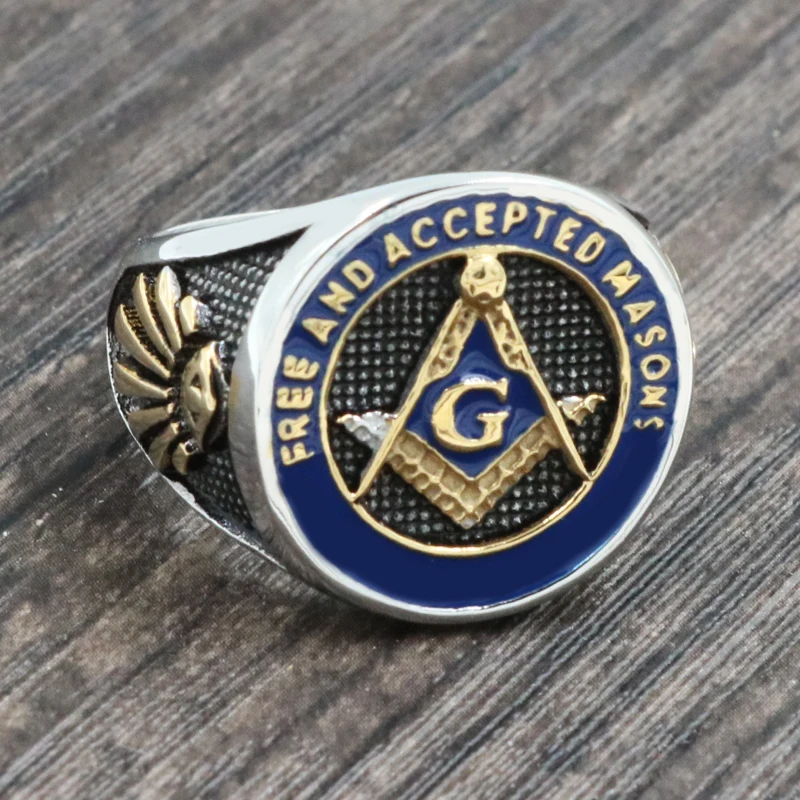 Новое голубое модное Золотое мужское масонское кольцо из титановой нержавеющей стали масонские кольца для мужских ювелирных изделий