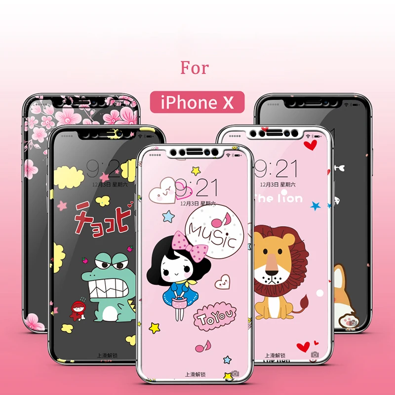 

For iphone x 3D Glass Screen Protector Ultra-thin lovely Cartoon Anti-scratch Tempered Glass Protective Film For iPhone x