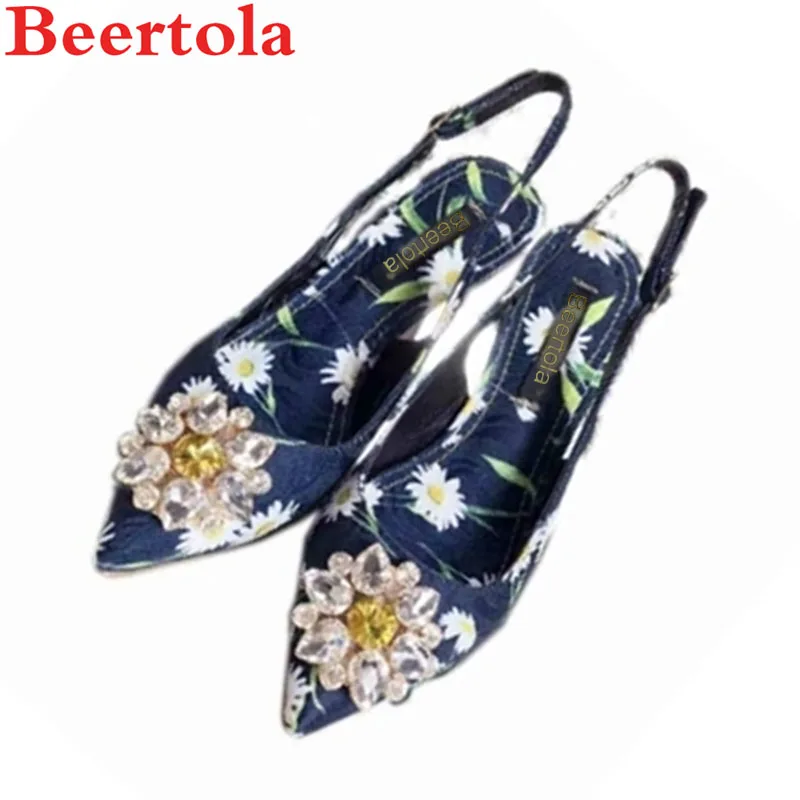 

Beertola Sandals Woman Charming Summer Stiletto Heels Back Strap Buckle Mixed Colors Crystal Flowers Party Cat-walking Sandals