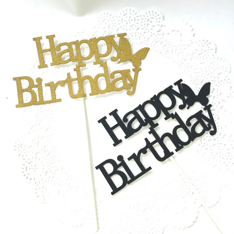 

Happy Birthday Cake Topper Flags Glittler Butterfly Birthday Party Cake Baking Decoration Birthday Cake Flags Gold Black