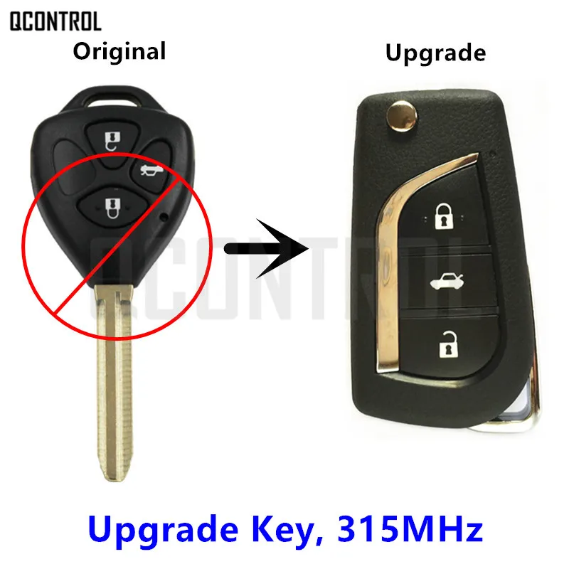 QCONTROL обновленный дистанционный ключ 315 МГц для Toyota Camry Corolla Prado RAV4 Vios Yaris 3 кнопки с лезвием TOY43