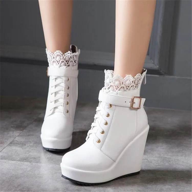 Women Wedding Boots Bridal hoes Lace Up 