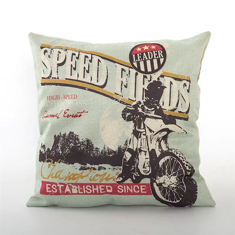 

Motorcycle Style Printing Linen Cotton Home Decorative Sofa Throw Cushion Cover Car Seat Waist Pillow Case