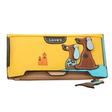 Sansarya 2018 Yellow Dog Pendent Wallet Cute Dog Print Long PU Leather Zip Hasp Patchwork Credit Card Holder Bag Female Purse