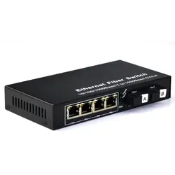 Гигабитный Ethernet медиаконвертер, 4 порта 1000 Мбит/с RJ45 2 порта 1000 м Single-Mode SC волокно