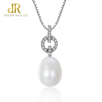 

DR Simple Elegant 925 Sterling Silver Necklace Natural Freshwater Pearl Pendant 3 Colors Choose for Women Party Jewelry