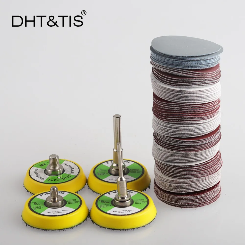 

DHT&TIS 100 pieces 2"/50mm Mix Sanding Disc Round Abrasive Dry Sandpaper + 1 piece Back-up Pad(Choose the type)