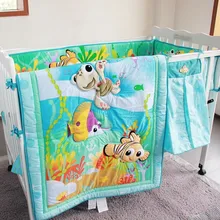 Промо-акция! Комплект постельного белья с вышивкой "океан" из 7 предметов, хлопковое постельное белье для новорожденных с мультяшным рисунком(бампер+ пододеяльник+ покрывало+ юбка