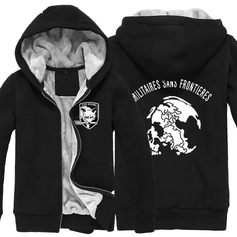 

Game MGS 5 Metal Gear Solid V Fox Hound Logo Zip Up Super Warm Print Fleece Hoodies Coats Sweatshirts