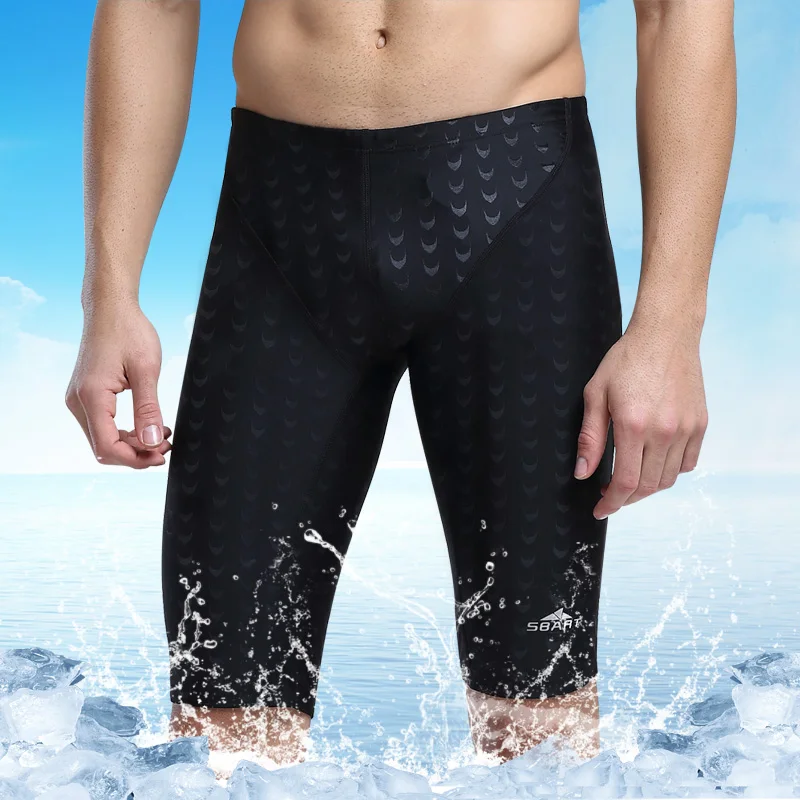 SBART Men Swimwear Sharkskin Swim Jammer Long Swimming Trunk