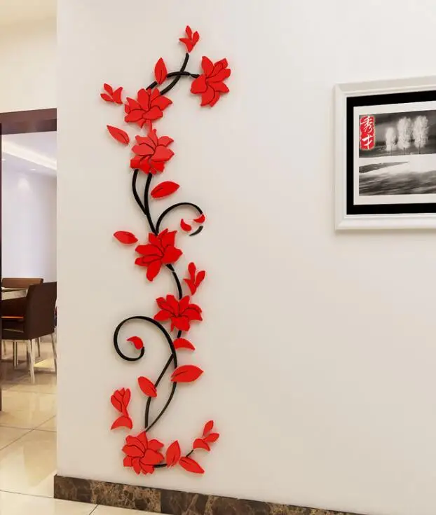 Acrylic 3D wall stickers creative rose flower rattan television living room wall home wall decoration stickers foreign trade