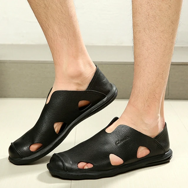 Top Quality Men Gladiator Sandals Genuine Leather Closed Toe Slip Top Quality Men Gladiator Sandals Genuine Leather Closed Toe Slip On Summer Flat Casual Shoes