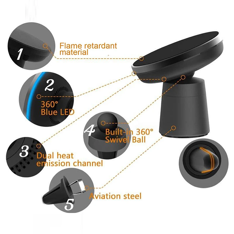 Portefeuille Magnetic Wireless Car Charger for Samsung Galaxy S8 Plus S7 S6 edge Note 8 iPhone X 8 Plus QI Charging Stand Holder (5)