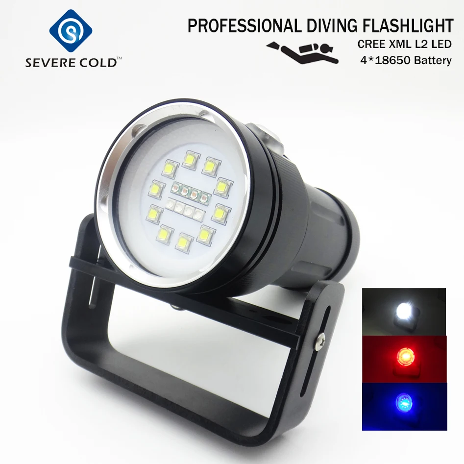 Severe Cold Professional LED Diving Flashlight LED White Red UV Diving