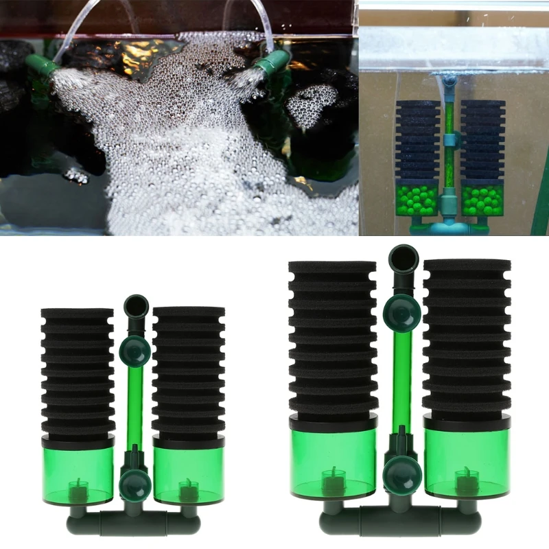 

Aquarium Fish Tank Biochemical Sponge Filter Air Pump Double Head w/ Suction Cup