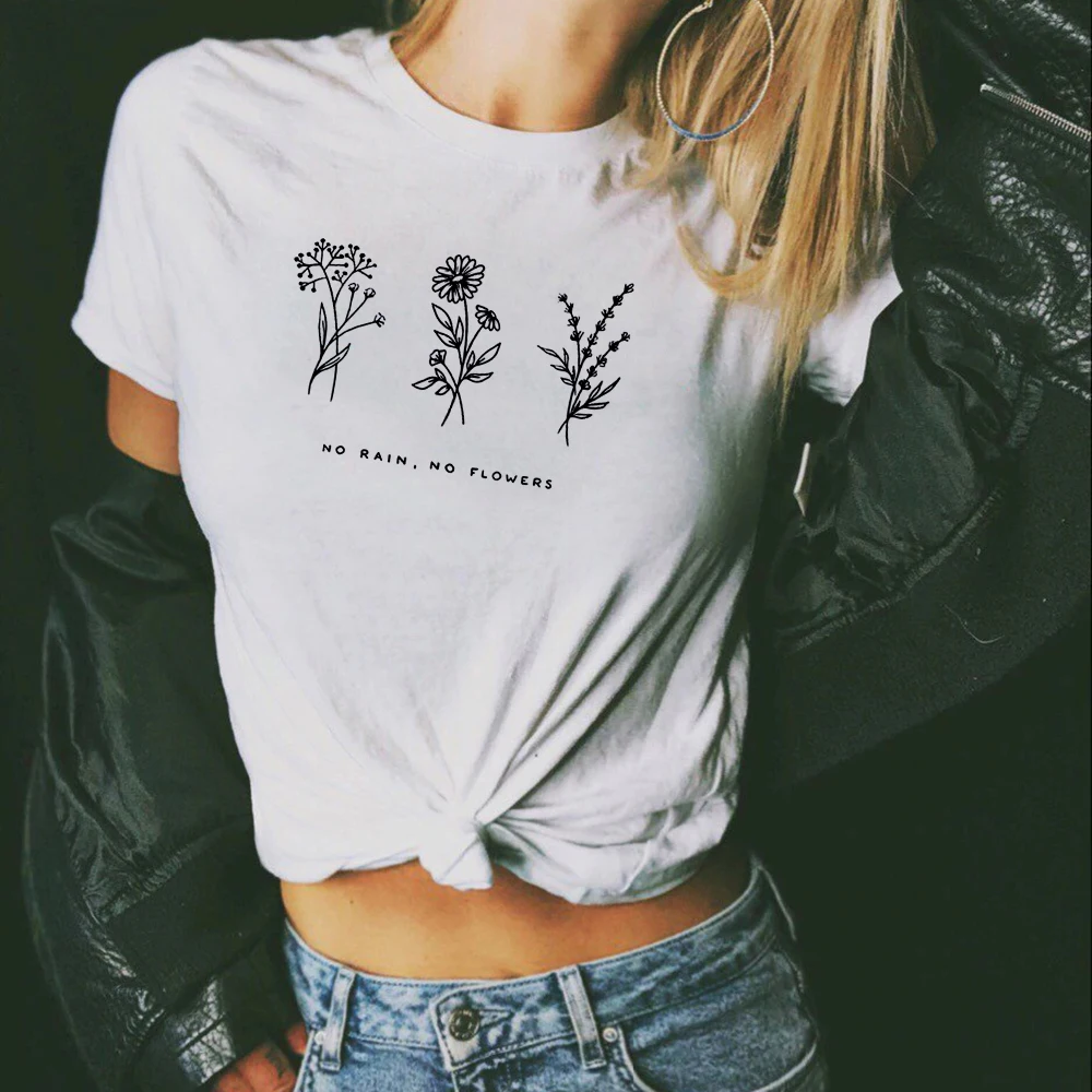 

No Rain, No Flowers Vintage Inspired Graphic T-shirt Summer Fashion Graphics Tumblr T-shirt 90s Grunge Tops Tshirt Drop Shipping