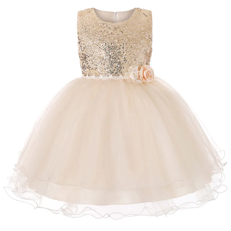 Платье принцессы с блестками, платья для первого причастия, бальное платье для девочек, детское праздничное платье, платье для девочек, Свадебный костюм для малышей - Цвет: champagne