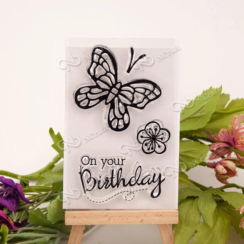 

Butterflies and flowers on your birthday Silicone Transparent Stamp Photo Cards Rubber Stamp DIY Clear Stamp Scrapbook Seal 0210
