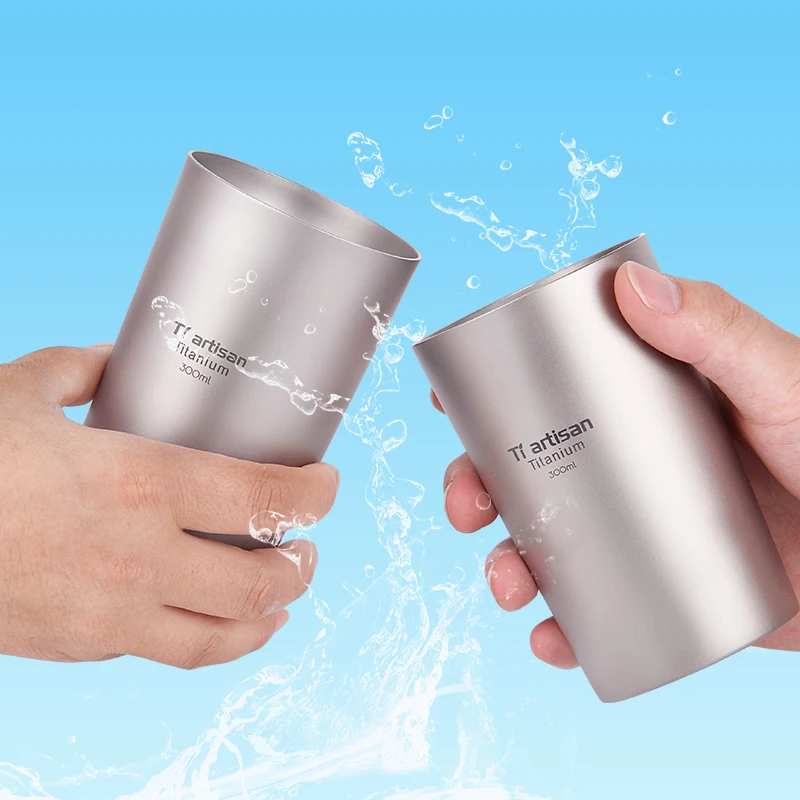 Tiartisan Outdoor titanium beer mug portable double insulated coffee mug tea drinking mug double wall 300ml