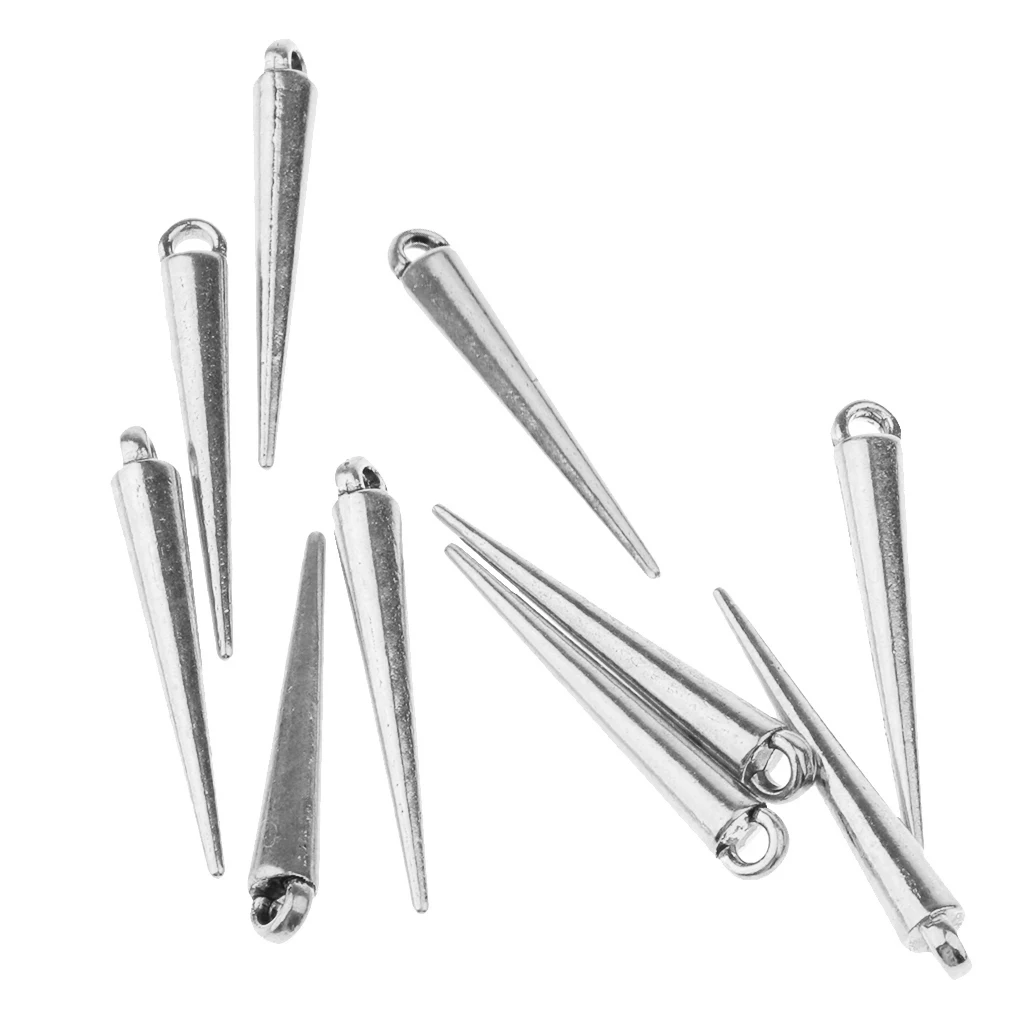 10 Pieces Cone Shape Metal Pendant Beads 34mm for Earring Necklace DIY Keyring Jewelry Findings Punk Style