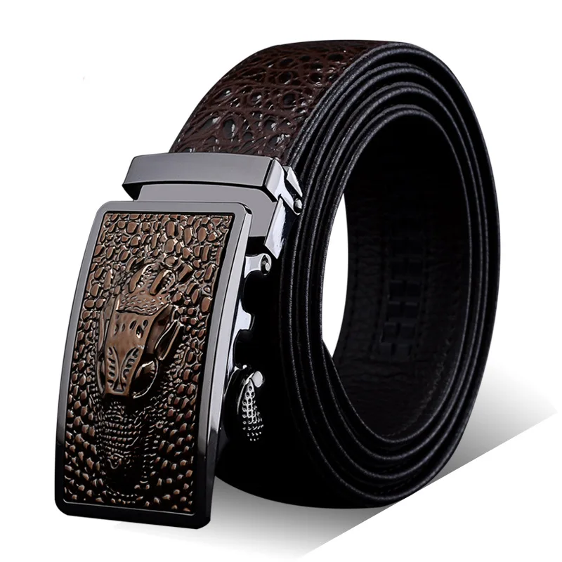 New Ceinture homme Luxury brands Men's leather belt Gold Alligator belt men's belt wholesale automatic buckle Black coffee belt