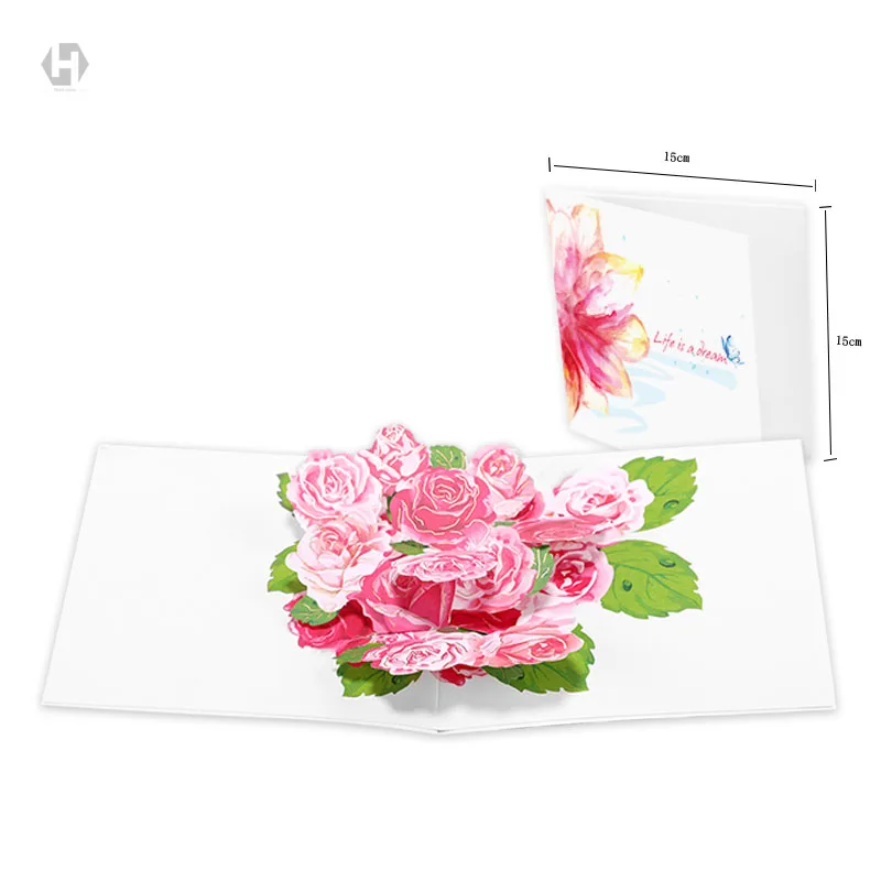 3D Color Printing blooming flowers pop up greeting card laser cutting envelope postcard hollow