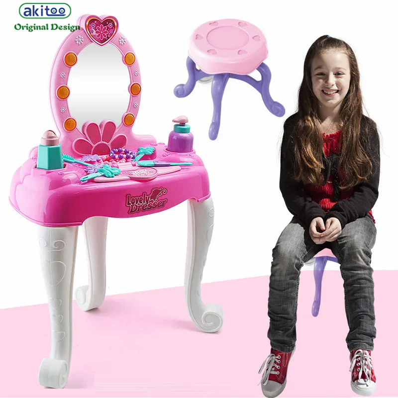 

akitoo 3223 Children's simulation make-up lights make-up table dressing tools for girls go home kit educational toys