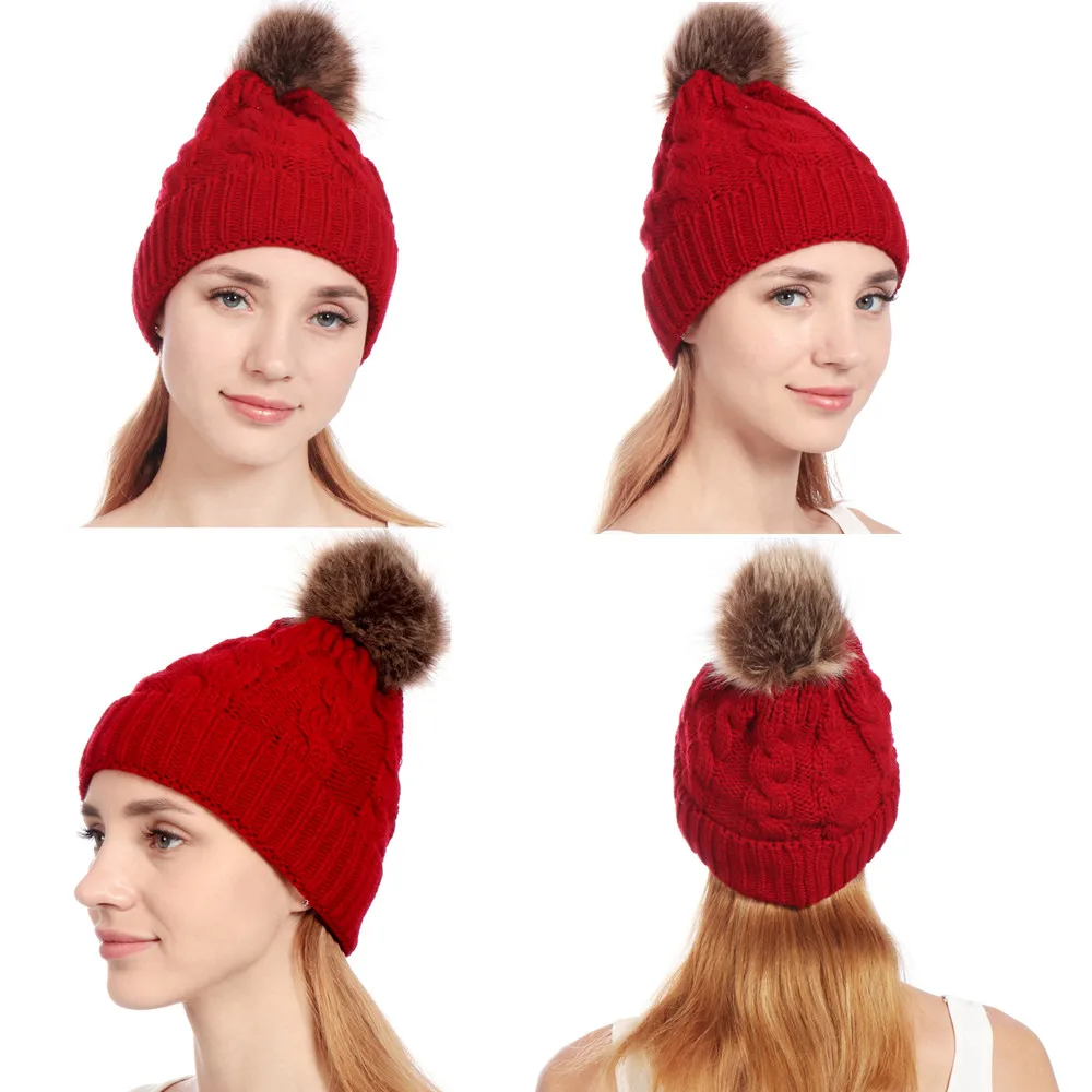 Женская зимняя теплая вязаная мешковатая шапка Pom Beanie Лыжная Шапка Кепка|Мужская