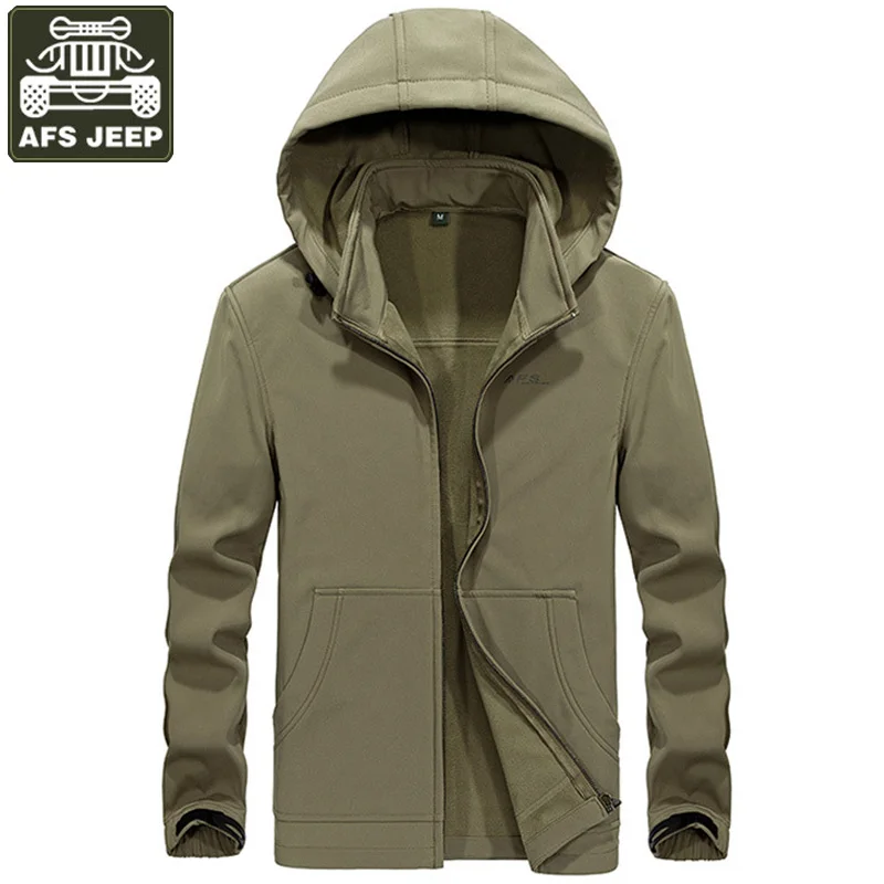 

AFS JEEP Brand 2018 Autumn Winter Jacket Men Military Hooded Collar Wool Liner Warm Solid Color Windbreaker Casaco Masculino