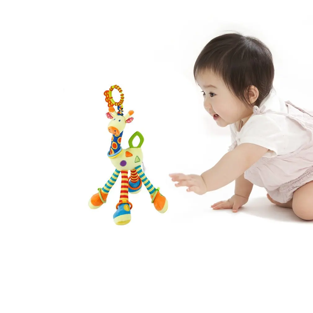 Новинка, плюшевая детская развивающая мягкая игрушка в виде жирафа, колокольчики, погремушки с ручками, детская игрушка-прорезыватель