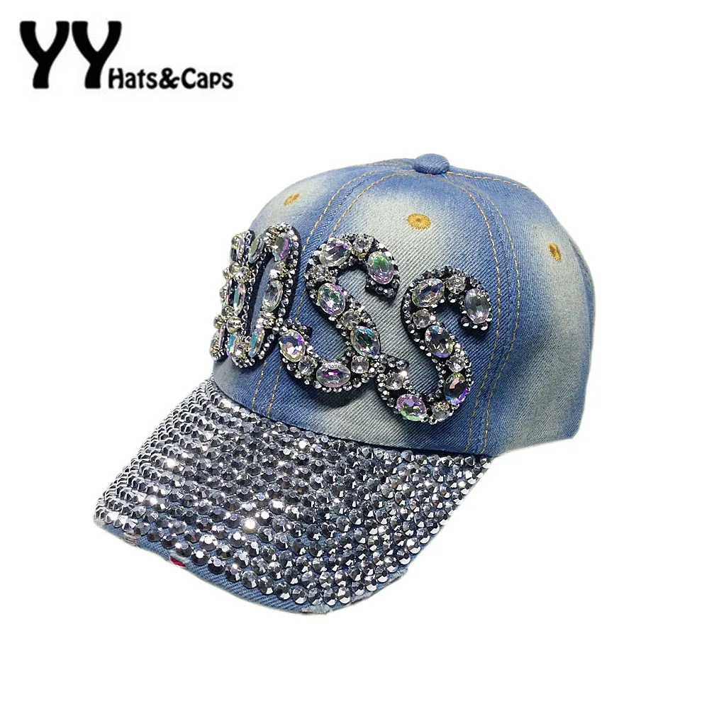 Women Rhinestone Baseball Cap Cotton Jean Caps Lady JEAN Summer Hat