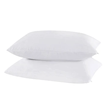 

2pcs White Ultra-Soft Polyester Pillowcase Waterproof Zippered Pillowcase Allergy Bed Bug Protector Pillow Cover