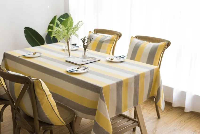 Striped Table Cloth Cover Waterproof Polyester Modern Tablecloth Yellow Grey Home Decor Coffee Table Furniture Dustproof Cover