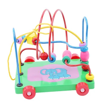 

New Intelligent Magic Beads Kids Wooden Trailer Around the Bead Puzzle Early Childhood Wood Toys Baby Beaded Wooden Toys
