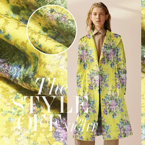 Жаккардовая ткань окрашенная в желтую пряжу 150 см платье пальто ветровка