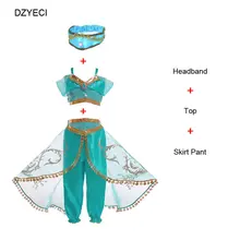 Принцесса Жасмин костюм для девочки-подростка платье карнавальный ребенок повязка на голову+ топ+ юбка брюки бутик наряд Ajax ребенок косплей Маскировка