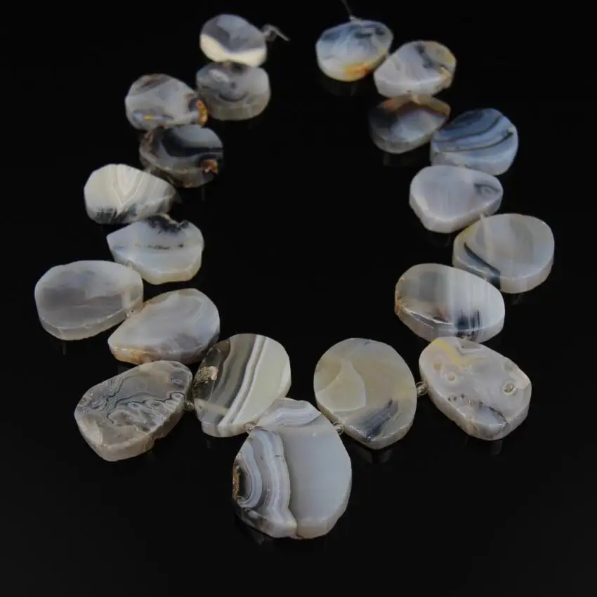 Striped Natural Landscape Brews Achate Slab Pear Beads,Top Drilled Graduated Raw Stones Teardrop Shape Beads Necklace,20pcs/str