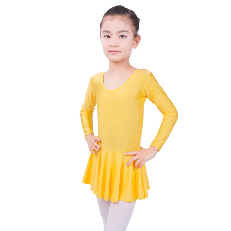 Купальник из спандекса с длинными рукавами для гимнастики, балетное платье для танцев, Детская Одежда для танцев, платья для катания на коньках для девочек - Цвет: yellow