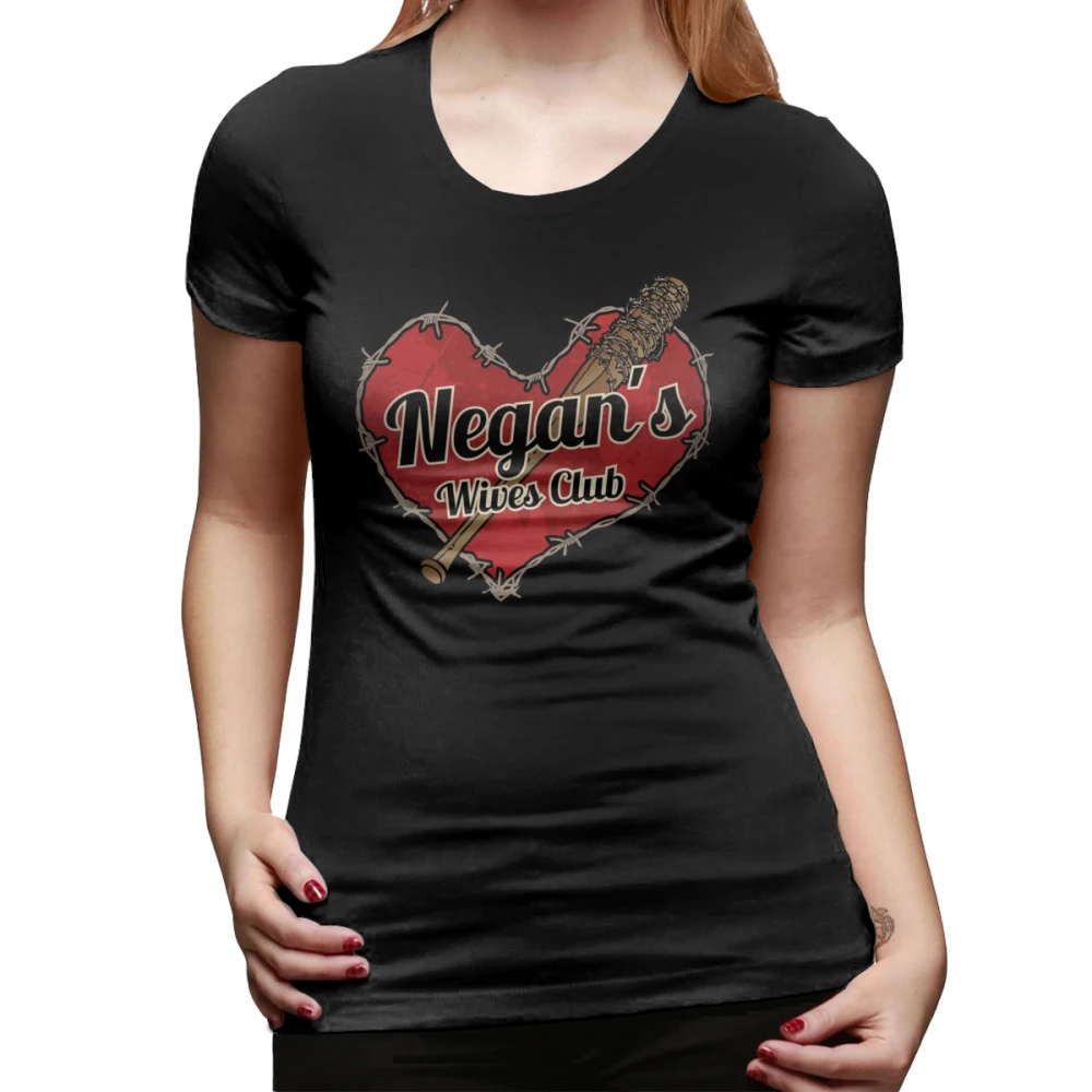 Футболка с сердцем и клубным принтом Negan's wies, Клубная футболка с короткими рукавами, женская футболка Kawaii с круглым вырезом, зеленая женская футболка оверсайз - Цвет: Черный
