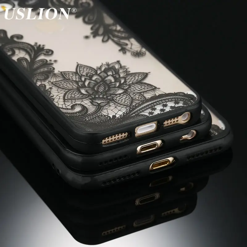 USLION مثير الأزهار جراب هاتف ل أبل فون 7 8 6 6 s 5 5 s SE زائد الدانتيل زهرة الصلب PC حالات الغطاء الخلفي لفون X XR XS ماكس