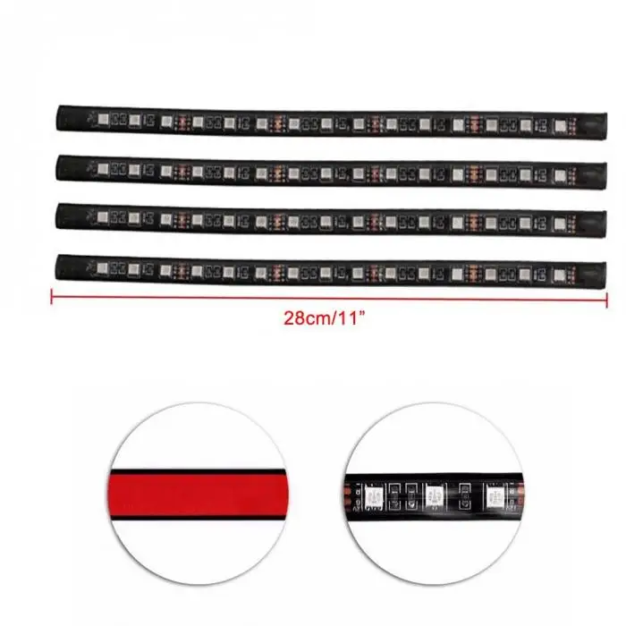 Горячая 12V автомобиль RGB светодиодный DRL 4 шт. полосы светильник Авто декоративный гибкий светодиодный полосы Атмосфера лампы светильник комплект стайлинга автомобилей