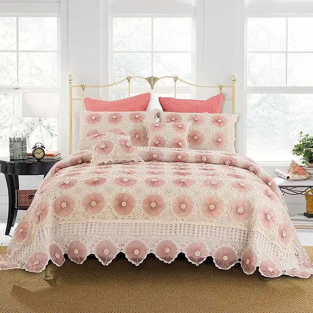 American Countryside Style Bedspread Luxury Lace Edge Hand Crochet