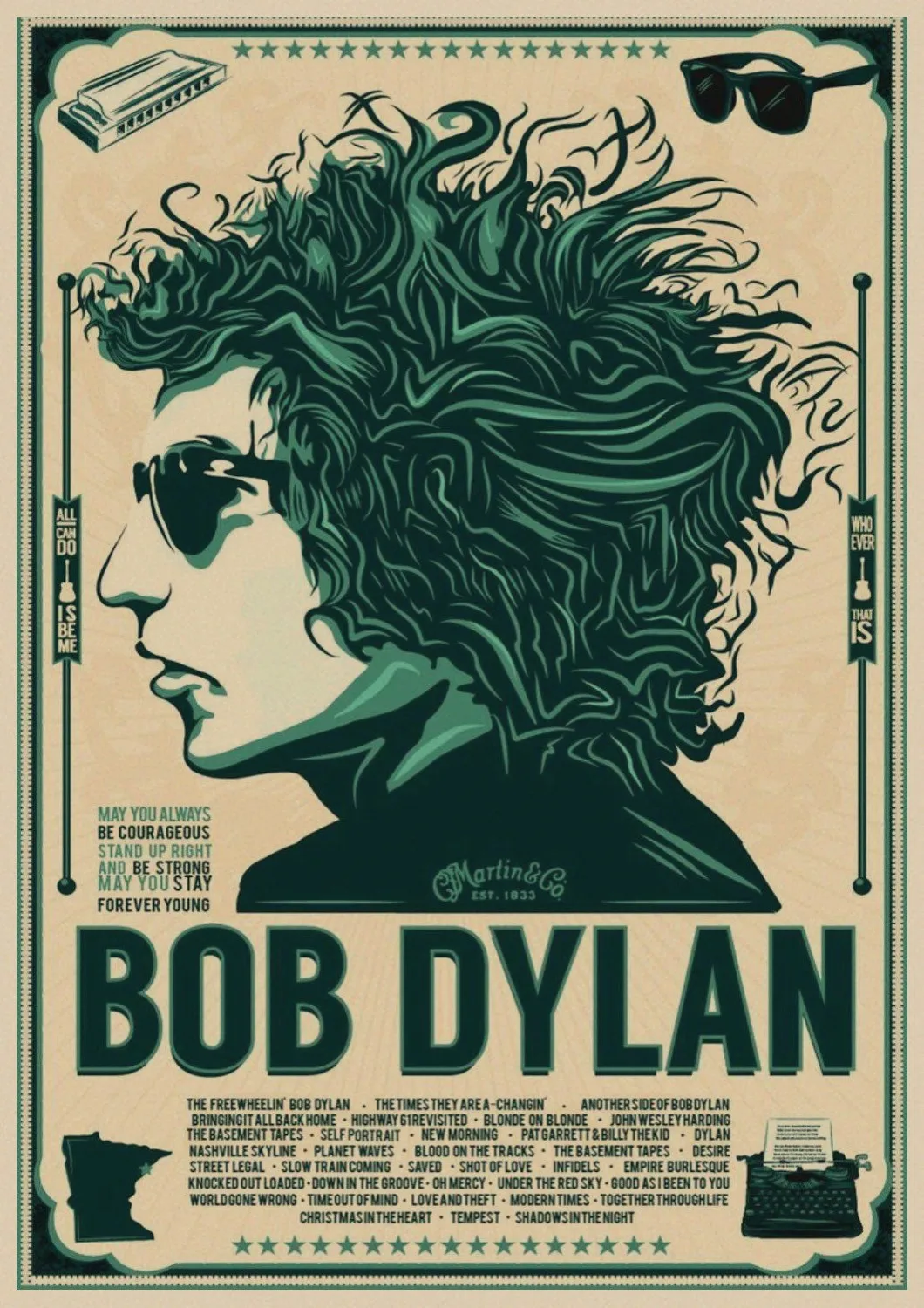 Bob Dylan poster  kraft paper posters decorative painting folk poet bar wall paintings retro poster  wall sticker 1001