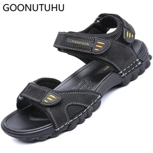 Новые мужские сандалии повседневная обувь из натуральной кожи мужские летние дышащие пляжные сандалии мужские сандалии на плоской подошве Большие размеры 38-48