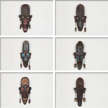 

2pcs Zakka Grocery 3D Creative Resin Crafts Decoration Gift African Masks For Home Sitting Room Wall Hanging Decoration Metope