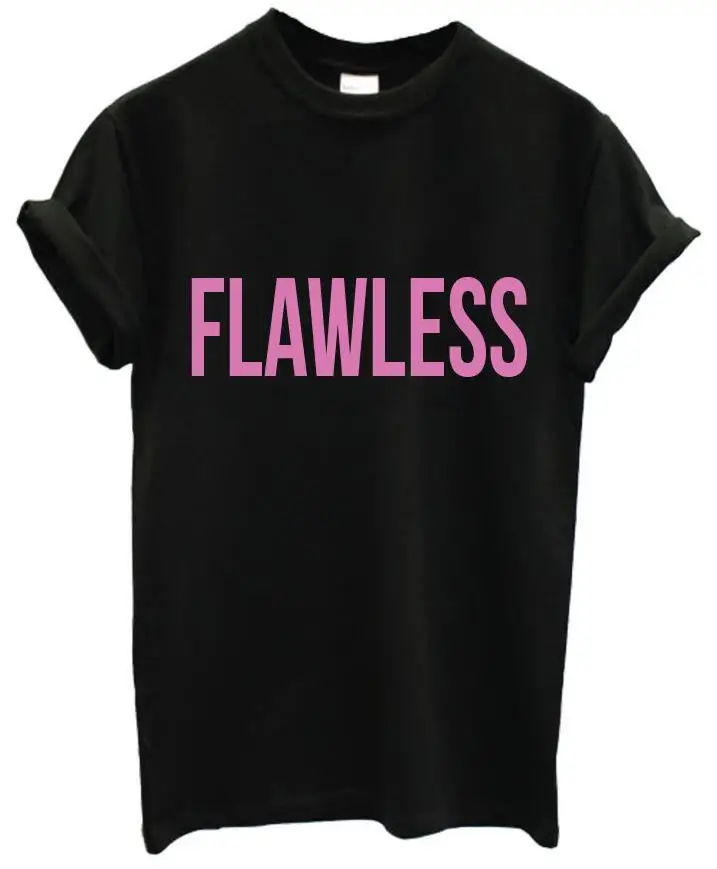 Women Tshirt Harajuku FLAWLESS Pink Letters Print Funny Cotton Shirt