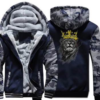

Animal Print KING OF LION Hip Hop Streetwear Hoodies Men 2018 Winter Thick Raglan Sweatshirt Male Camouflage Tracksuits Kpop New