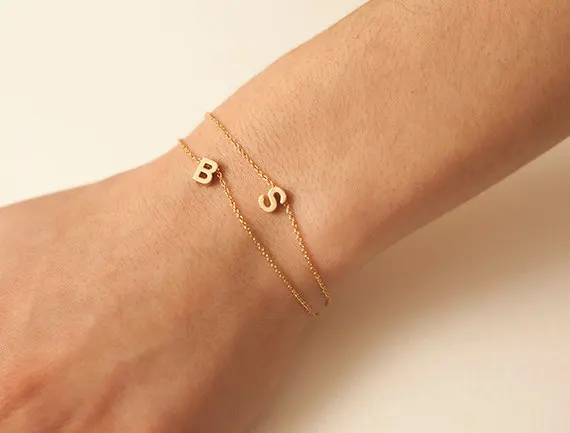 Two Initial Bracelet Best Friends Friendship Bridesmaid Two Initial Bracelet Best Friends Friendship Bridesmaid Jewelry Simple Everyday